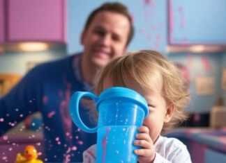 How to Transition from Bottle to Cup: Tips and Tricks Kid spills juice, rubber duck judges.