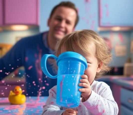 How to Transition from Bottle to Cup: Tips and Tricks Kid spills juice, rubber duck judges.