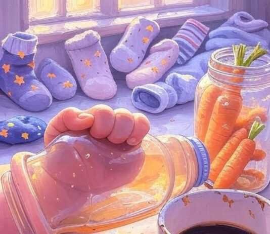 Understanding Baby Feeding Cues: When and How Much to Feed Baby hand, bottle, carrots, mug, socks.