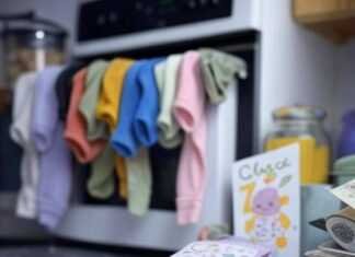 Celebrating Firsts: Documenting Your Baby’s Milestone Moments Baby chaos: book, sock, milestone card.