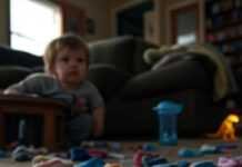 Baby Not Talking Yet? 7 Early Signs to Watch and What to Do Tired parent, messy room, toddler socks.