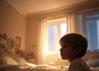 Recognizing Anxiety and Depression in Kids Kid with teddy bear at cracked mirror showing recognizing anxiety and depression in children.