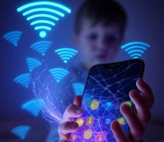 Online Safety for Kids: Navigating the Digital World Kid's Cracked Phone with Neon Wi-Fi Storm