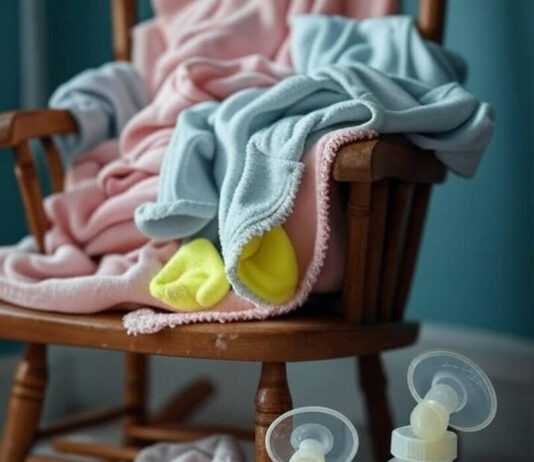 Breastfeeding vs. Formula: My Chaotic, Honest Take on Choosing for Your Baby Chaotic nursery corner, clothes pile, tangled pump, powder bottle, bright mitten.