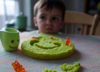Blurry kitchen table, picky eater mess.