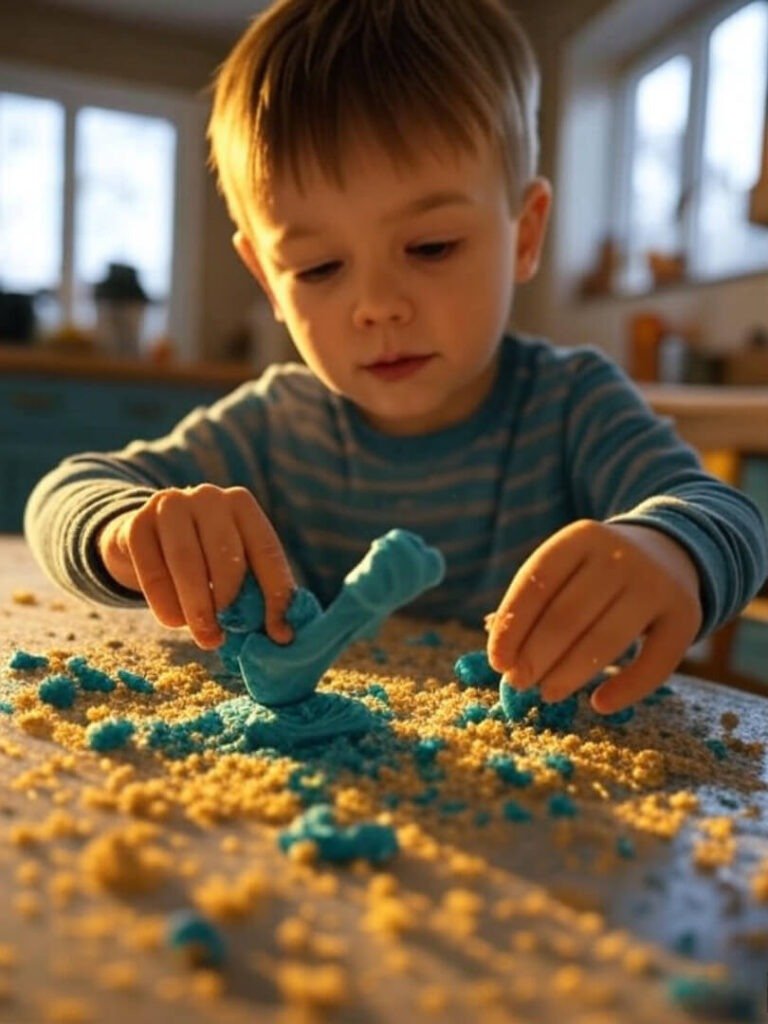 Liam’s Play-Doh mess—great for motor skills, awful for my table.