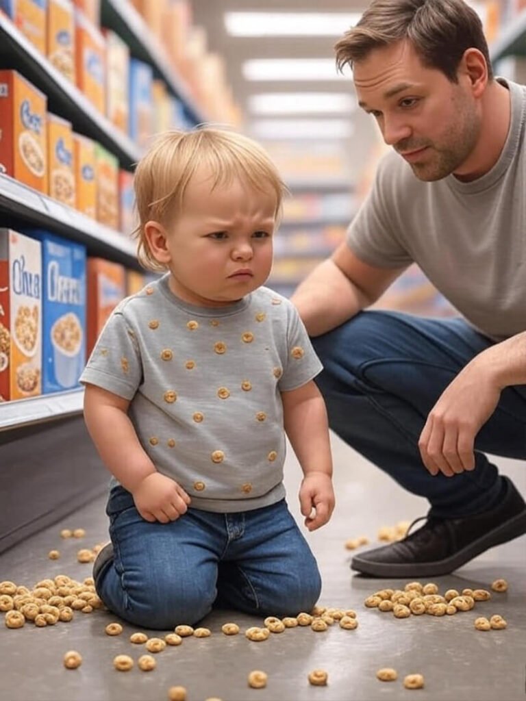 Me and Liam in the cereal aisle, where his speech issues hit loud.