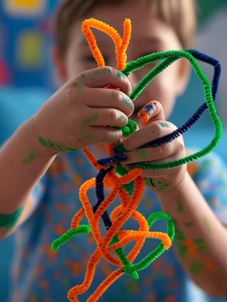 Kids' Craft Chaos: Pipe Cleaners and Paint Fun