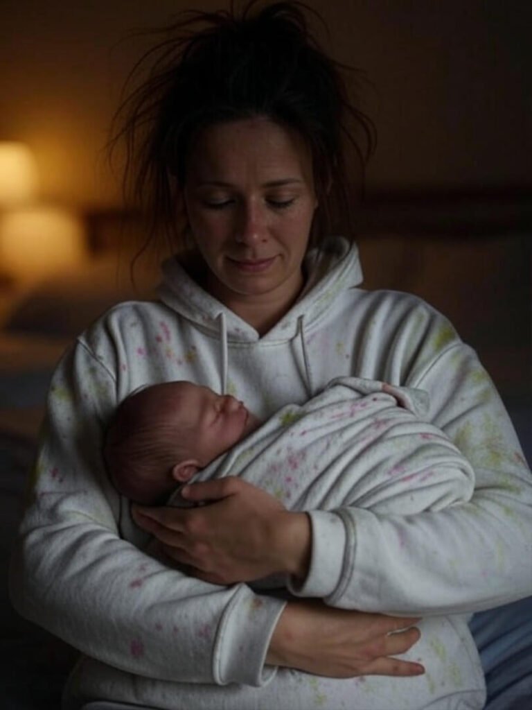 Tired mom selfie with baby.