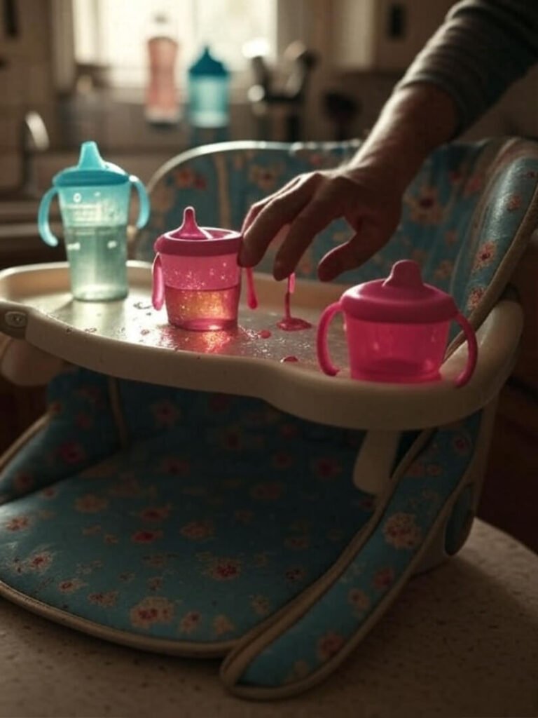 Hand cleans leaking sippy cups.