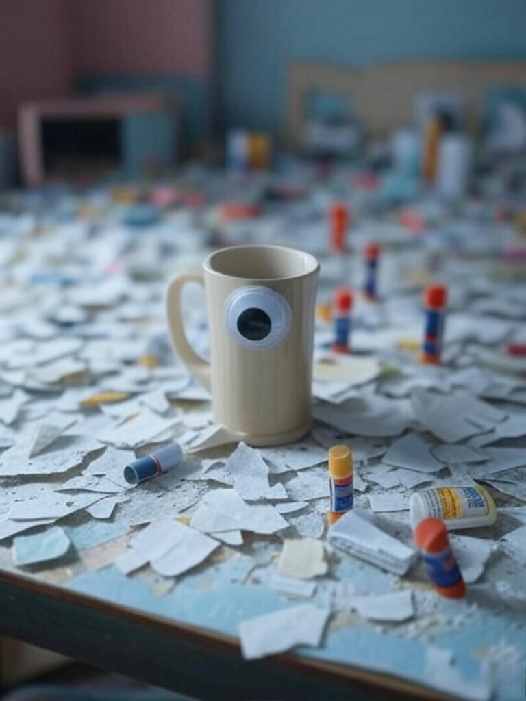 Blurry Polaroid Craft Mess with Googly Eye Mug