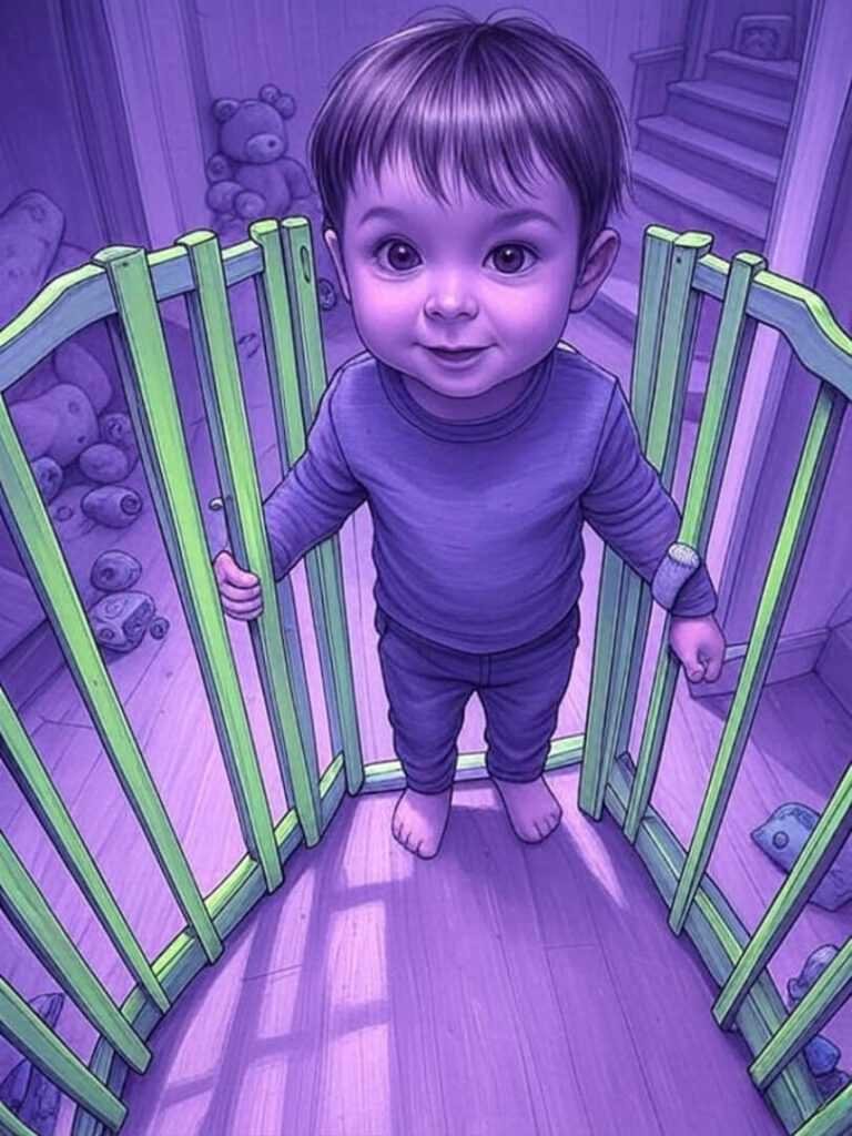 Kid’s Stair Gate Sketch, Purple Lime Green