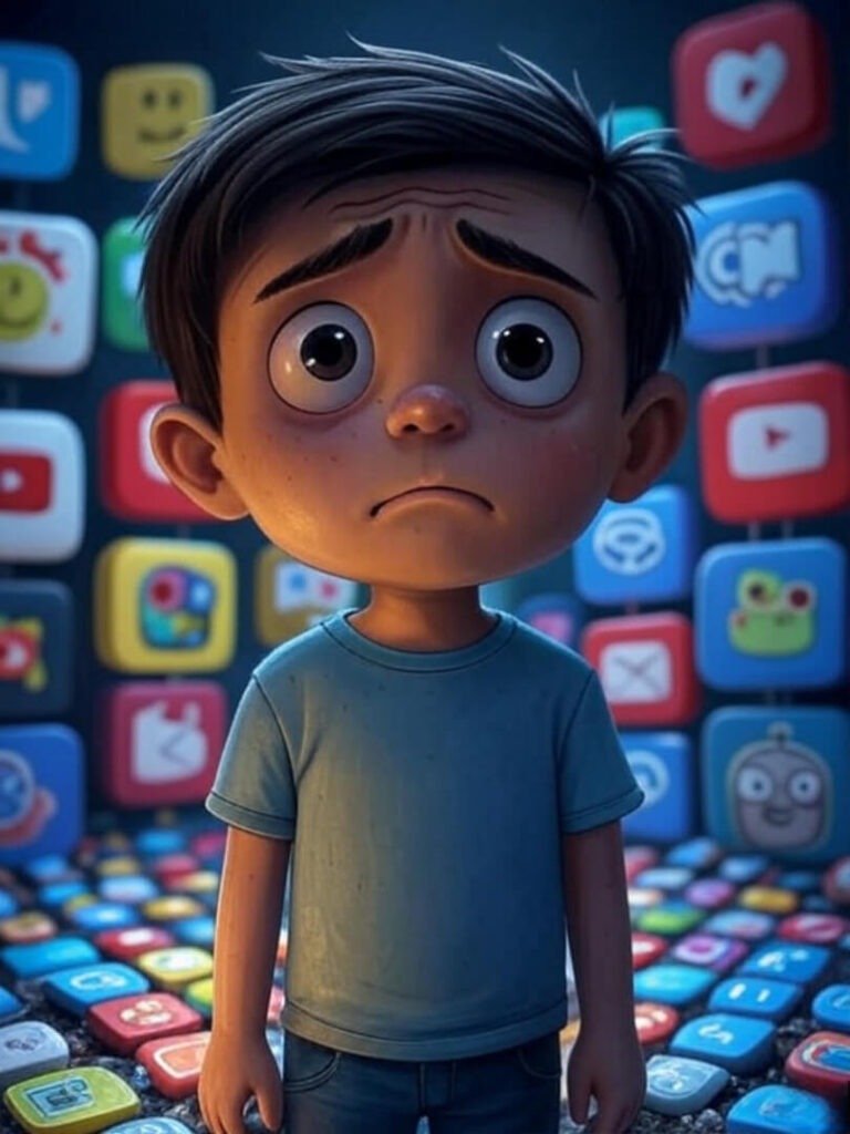 Kid Lost in Glitchy App Icon Maze