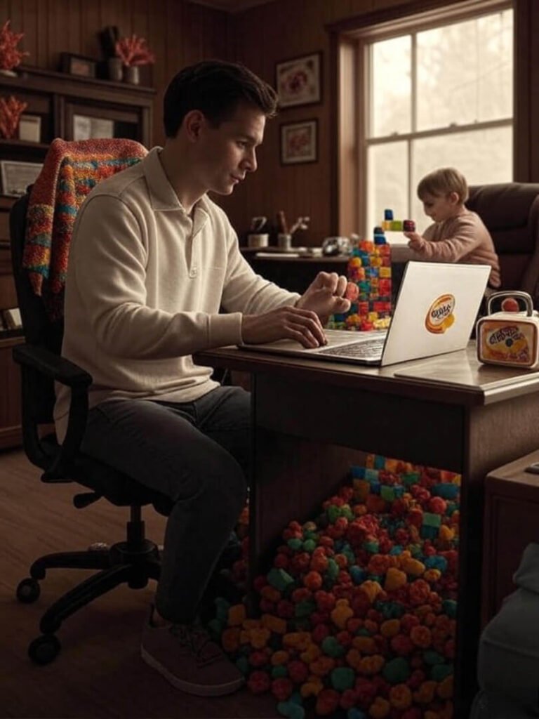 Nostalgic Chaos: Lunchbox, Blocks, Remote Work Vibes