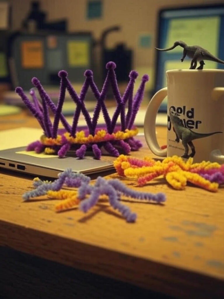 Faded Desk: Crown, Coffee, Dino Work Balance