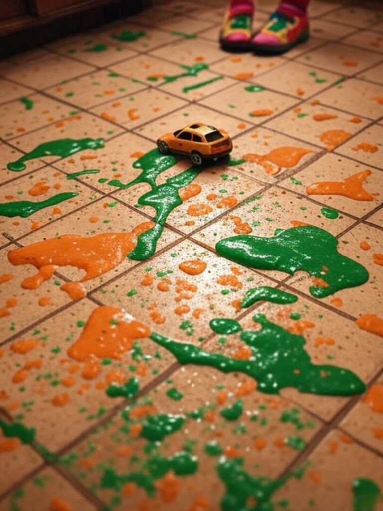 Puree mess with toy car.