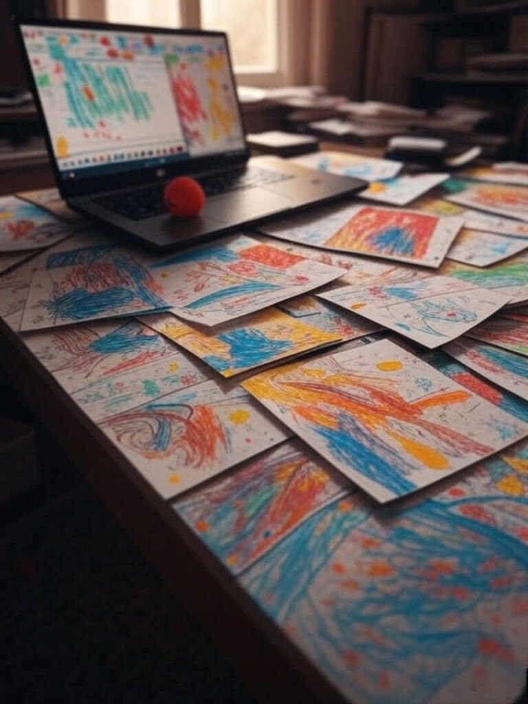 Cluttered Desk Chaos: Bittersweet Parenting Struggle