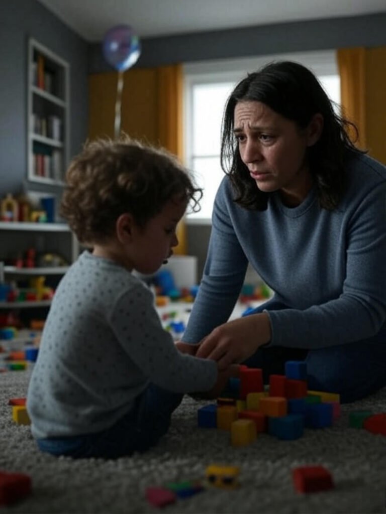 Parent and child at therapy with balloon.