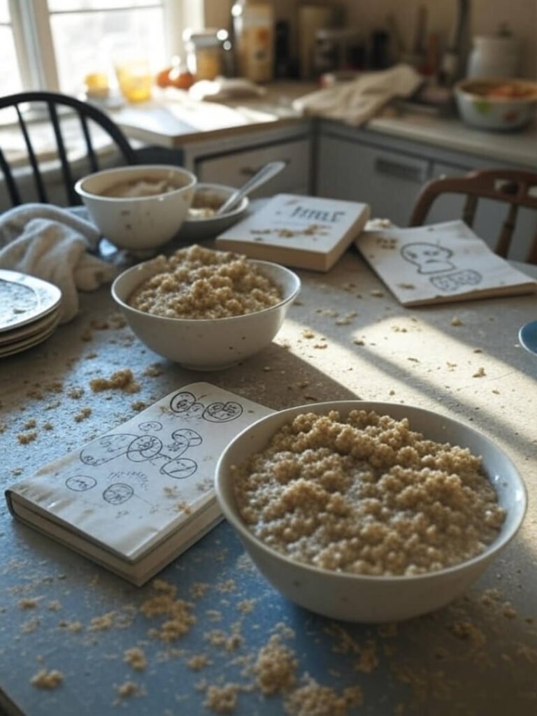 Messy Kitchen Table Oatmeal Parenting Doodle Chaos