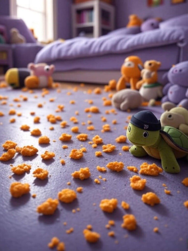 Bedroom Mess: Mia’s Turtle Fun with Crumbs