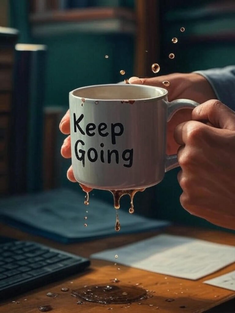 Keep Going Mug: Optimistic Coffee Drip Scene