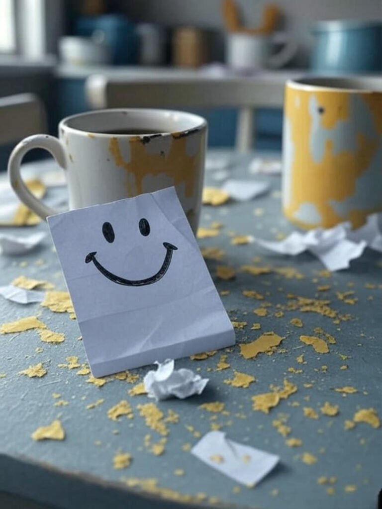 Crumbled Card, Chipped Mug: Hopeful Kitchen Scene