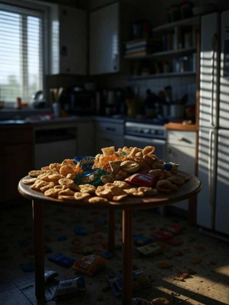 Snack Adventure: Weird Shadows in Cluttered Kitchen