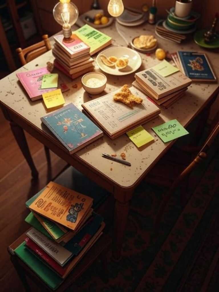 Cluttered table with resources for tips on recognizing anxiety and depression in children.