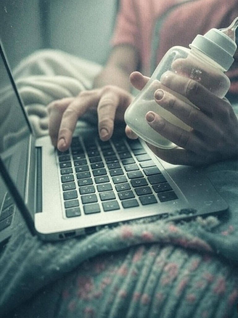 Typing Chaos: Baby Bottle and Laptop Struggles