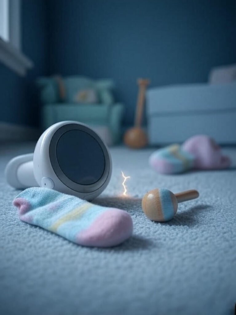 Messy Nursery: Toppled Monitor, Sock, Rattle Glow