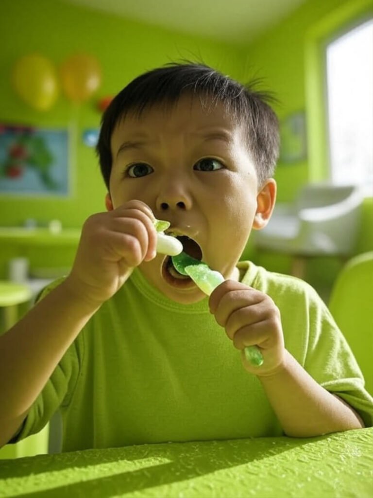Kid Eating Glue, Overexposed Lime Green Chaos