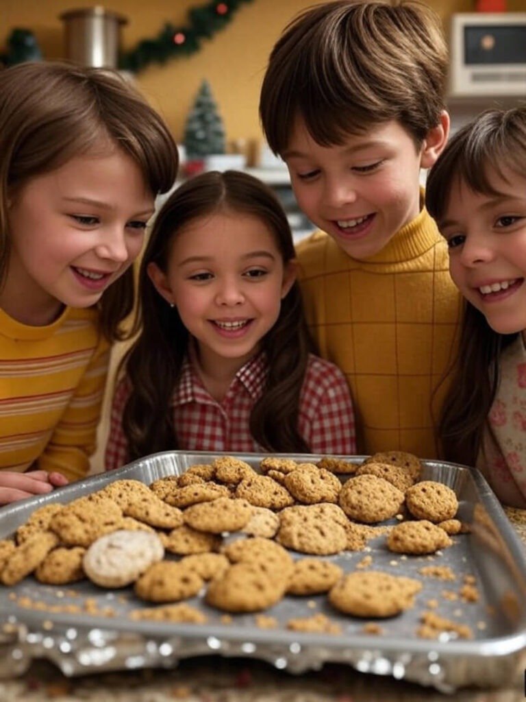Kids Enjoying Trash Cookies, Retro Holiday Vibe