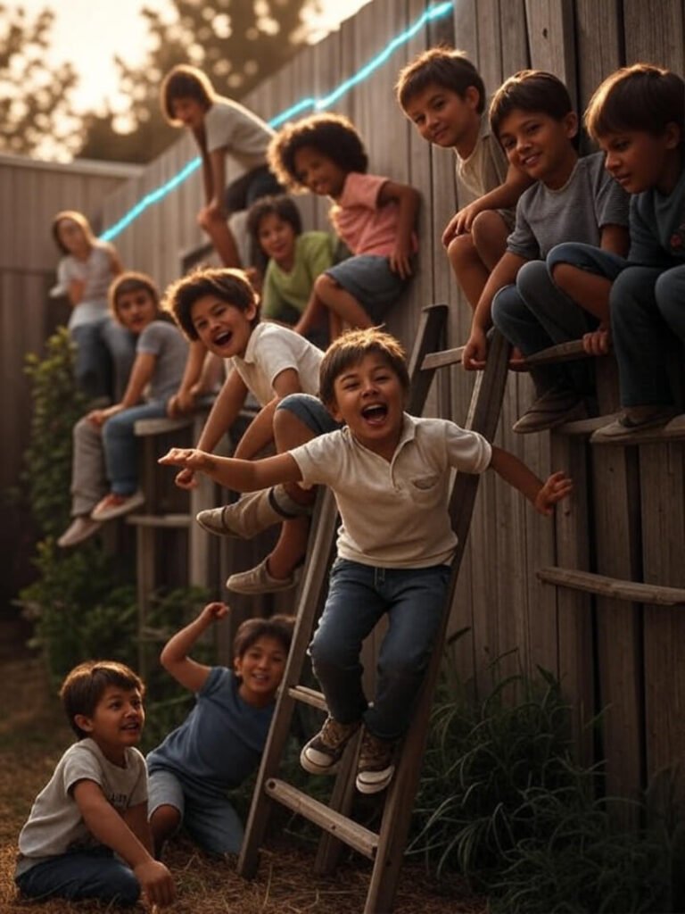 Vintage Kids Climbing Rickety Fort Fun