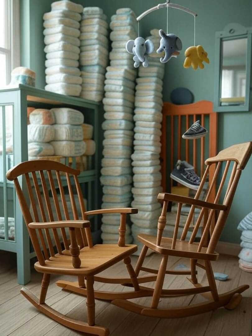 Chaotic Nursery Bliss: Wobbly Chair, Diapers, Sneaker Chaotic Nursery Bliss: Wobbly Chair, Diapers, Sneaker
