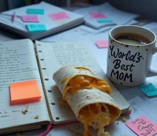 Incorporating Learning into Daily Routines Messy Desk: Hopeful Chaos with Burrito and Notes