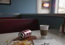 Building a Support System: You’re Not Alone A messy diner table with fries, soda, and a notebook.