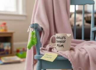 The Ultimate Checklist: Preparing for Your Newborn Rocking chair with baby blanket, mug, and socks.