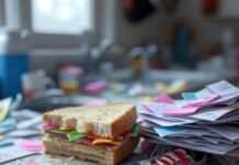 Time-Saving Tips for Busy Moms and Dads Chaotic Kitchen: PB&J, Sneaker, LEGO Clock Mess