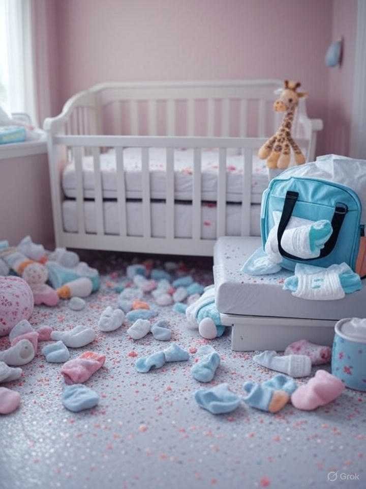 Messy Nursery Chaos with Giraffe and Spilled Coffee Messy Nursery Chaos with Giraffe and Spilled Coffee