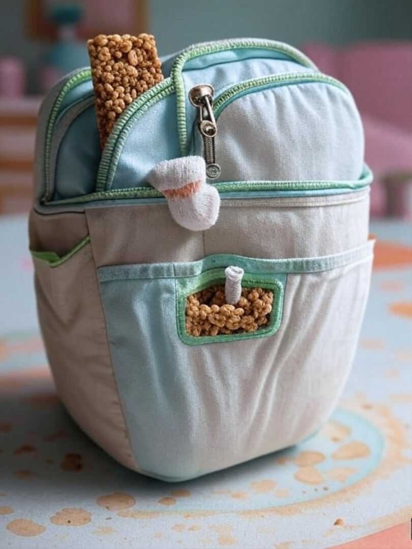 Worn Diaper Bag Chaos with Granola and Sock Worn Diaper Bag Chaos with Granola and Sock