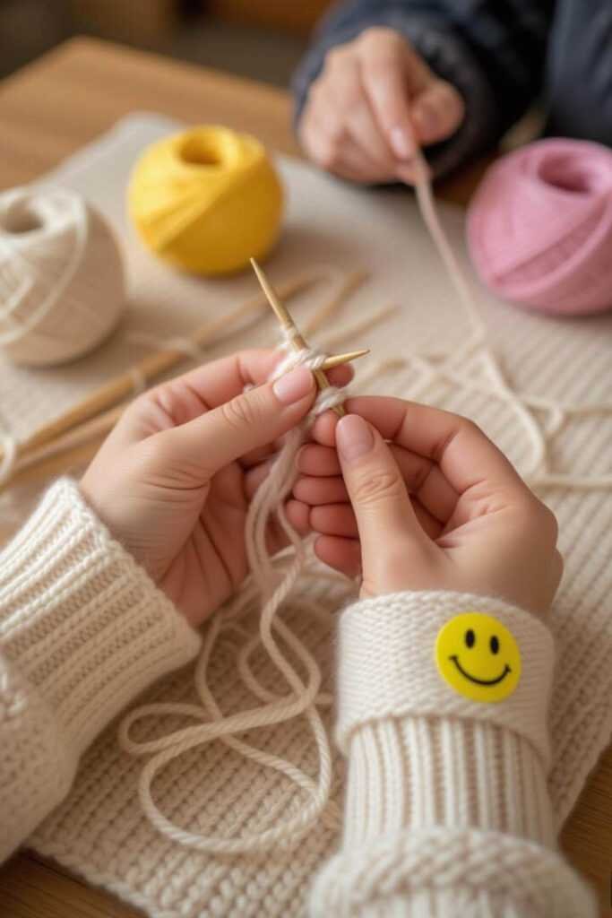 Shaky Hands Knit, Tangled Yarn, Smiley Bandage