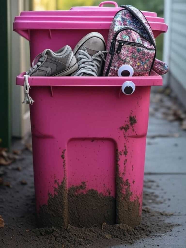 Neon Pink Bin Chaos with Googly Eye