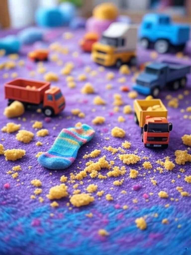 Toy Trucks, Crumbs, Sock: Purple Chaos Vibe