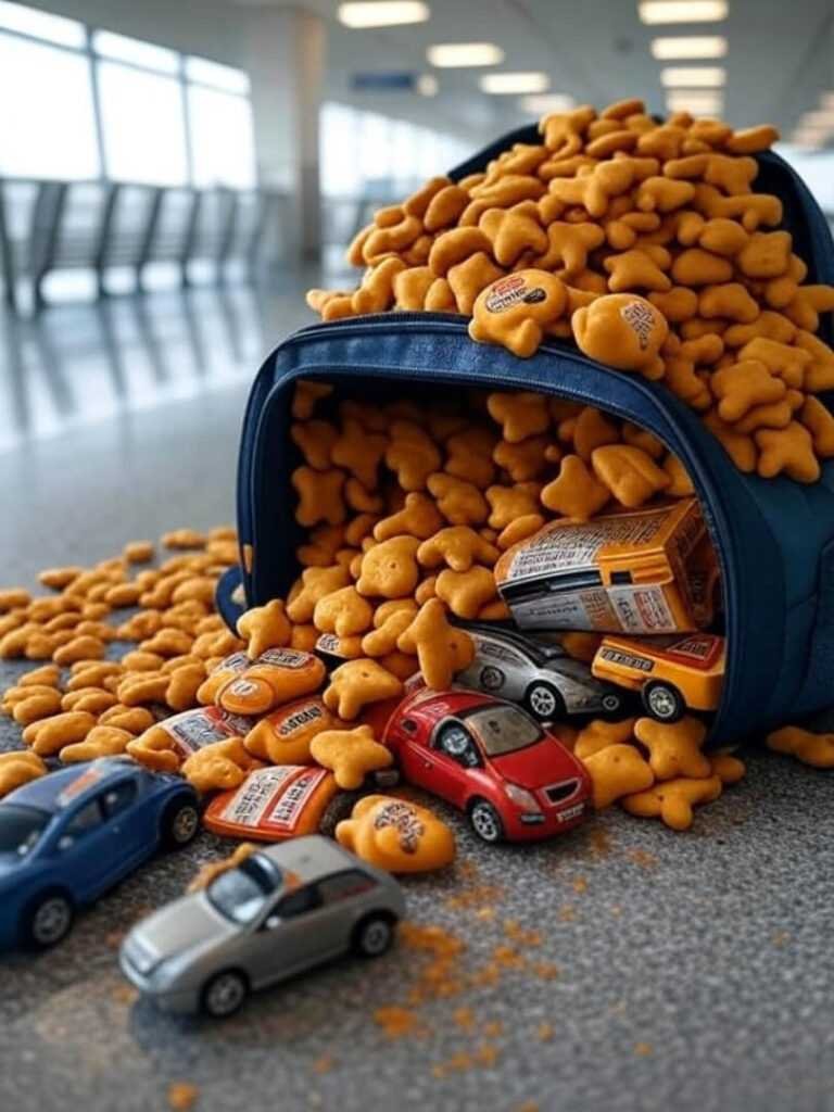 My backpack’s a mess at JFK—traveling with kids means snacks everywhere.