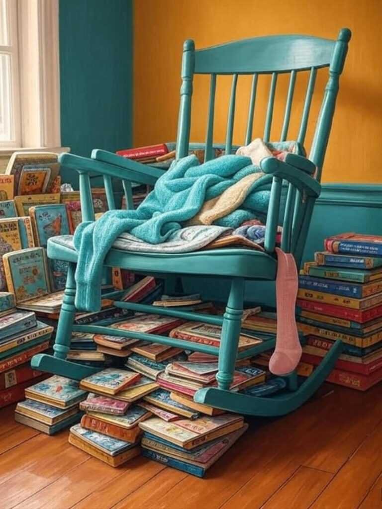 Cozy Messy Nursery with Books and Sock