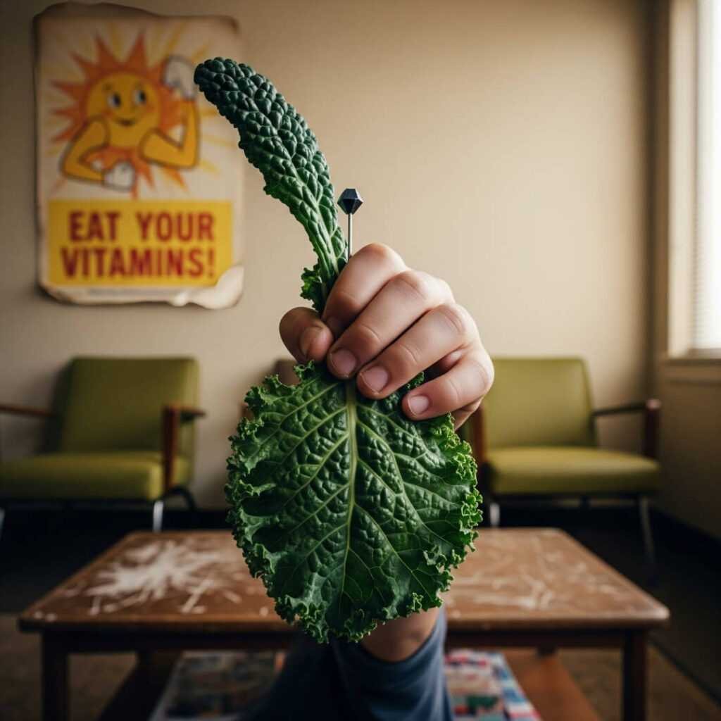 Child's POV: Kale "grenade" in doctor's office.