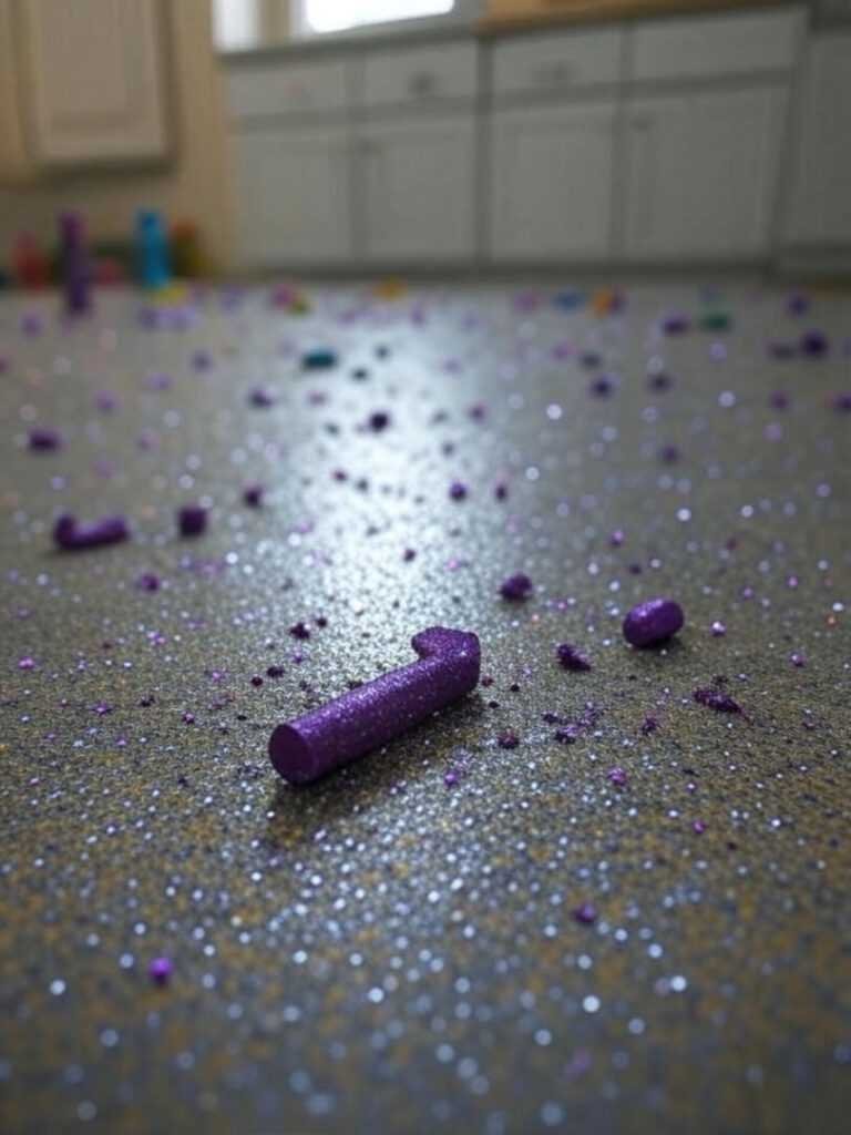 Glitter Chaos Floor with Broken Purple Crayon
